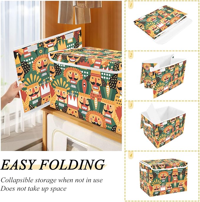 Nutcracker Christmas Storage Bins with Lids and Carrying Handle,Foldable Storage Boxes Organizer Containers Baskets Cube with Cover for Home Bedroom Closet Office