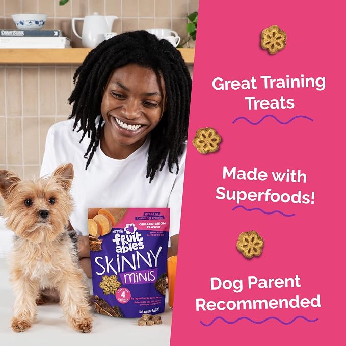 Fruitables Skinny Mini Dog Treats, Training Treats, Grilled Bison, 5oz | Healthy Dog Treats, Crunchy Dog Biscuits, Healthy Puppy Treats, Limited Ingredient, Training Rewards, Made in USA