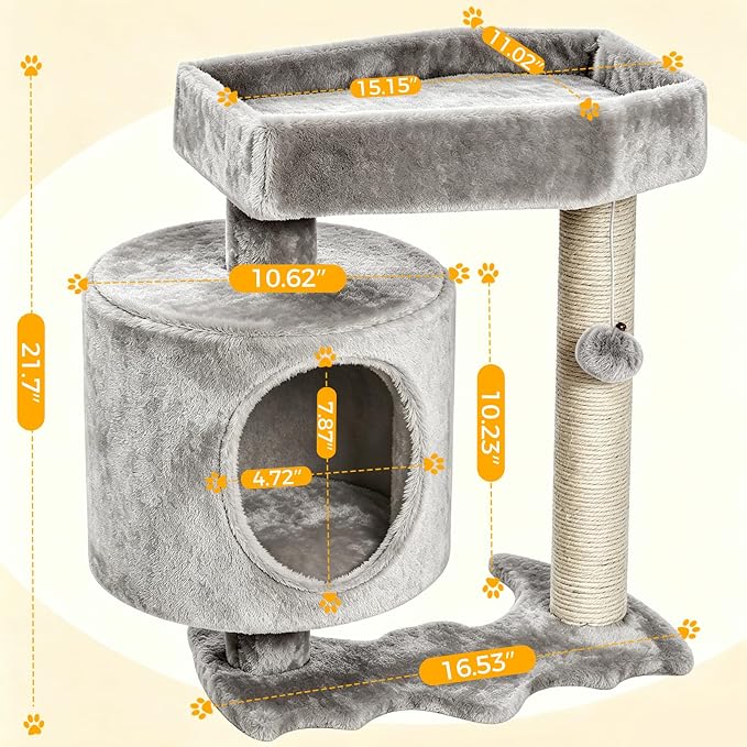 BEWISHOME Cat Tree with Scratching Post, Cat Tower for Indoor Cats | Cat Trees with Cat Bed for Adult Cat or kitten, Cat Condo and Cat Toy Balls Playful, Gray MMJ97G