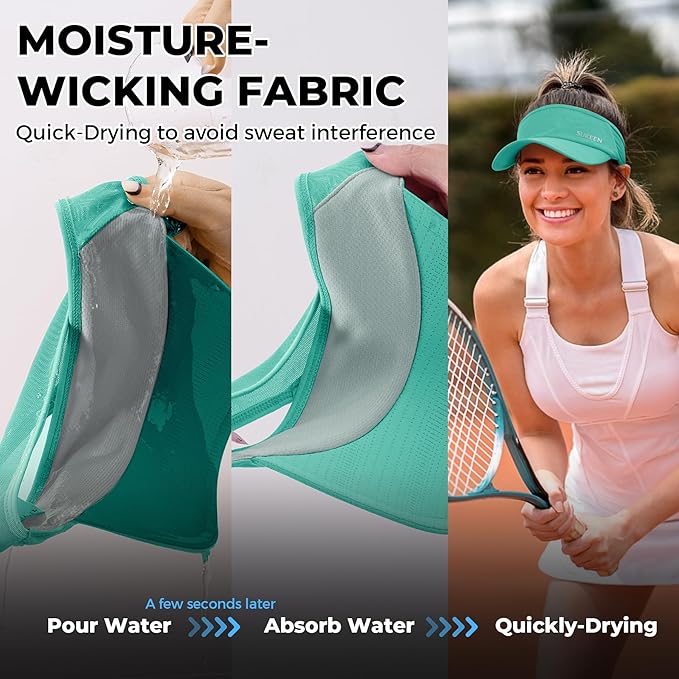 Sukeen Lightweight Sports Sun Visor Hat for Men Women | Packable, breathable, quick-dry, UPF50+ cooling visor hat, stretch fit, for running, tennis, golf, pickleball, softball