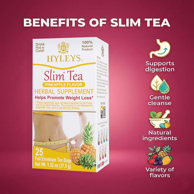 Hyleys Slim Tea Pineapple Flavor - Weight Loss Herbal Supplement Cleanse and Detox - 25 Tea Bags (6 Pack)