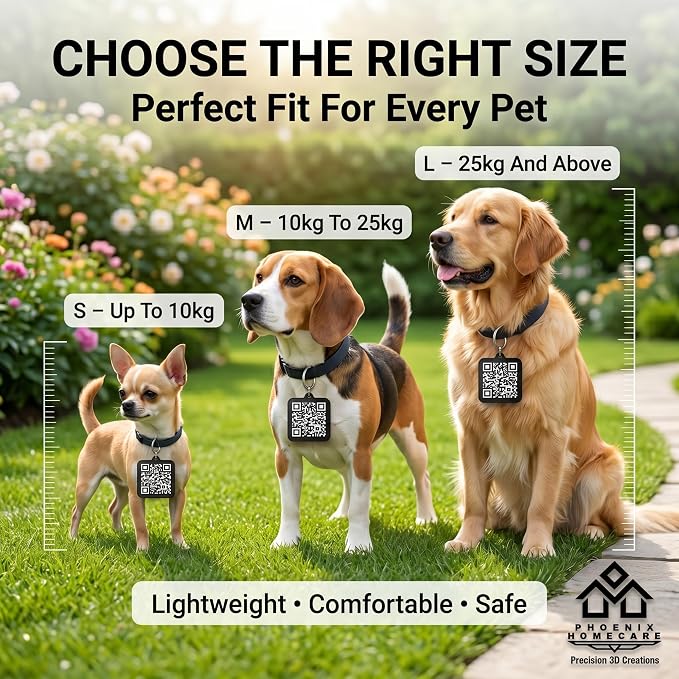Phoenix Homecare Personalized QR Code Pet ID Tag for Dogs & Cats | Waterproof Smart Collar Tag | Custom Pet ID with Owner Contact, Emergency & Medical Information | No App Required