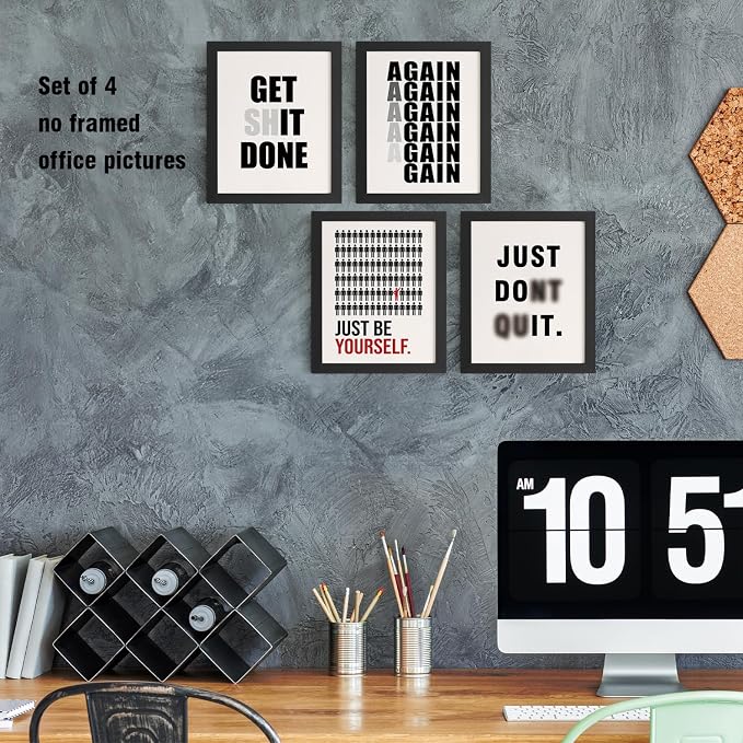 DSHFG Motivational Funny Office Wall Art Prints Set of 4 | Office Inspirational Wall Art, Motivational Quotes Wall Decor Posters for Office Home, 8x10 Unframed