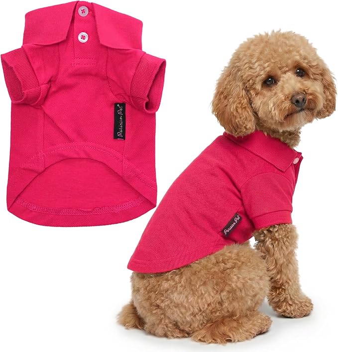 Parisian Pet Dog Polo Shirt – Classic Pink Cotton Pet Apparel with Collar & Buttons - Soft Breathable Puppy T-Shirt - Cute Dog Clothes - Ideal Summer Clothes for Large Dogs - Shirts for Dogs Girl