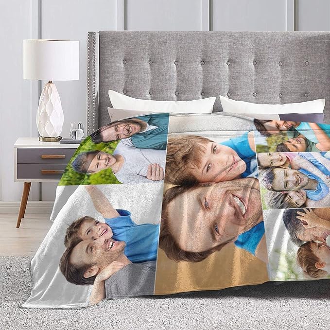 QETXVI Custom Blanket with Photos Text Customized Blanket Personalized Flannel Throw Blankets for Adult Kid Birthday Christmas Halloween Fathers Mothers Valentines Gift - 50"x 60"