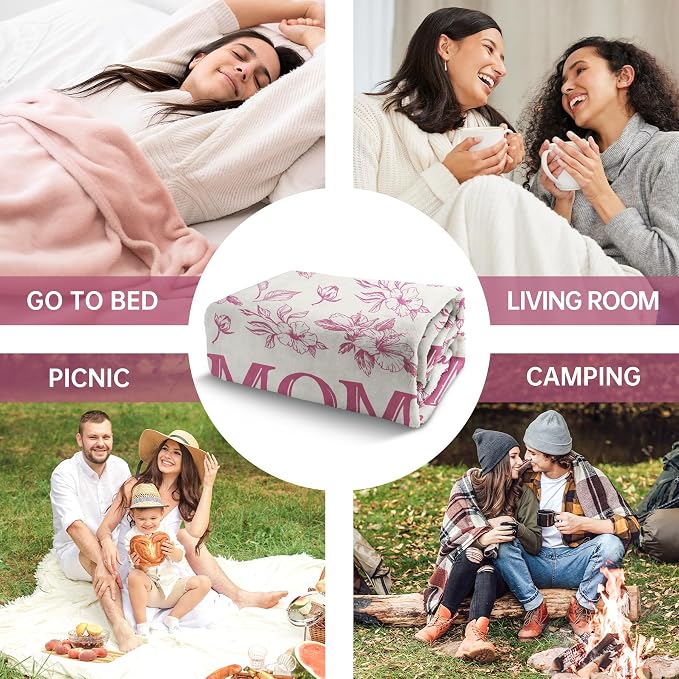 Gifts for Mom, Mom Birthday Gifts from Daughter Son, To My Mom Blanket | I Love You Mom Gifts for Birthday, Christmas, Mothers Day, Blanket for Mom with Hibiscus Flowers Print, 60" x 50", Pink