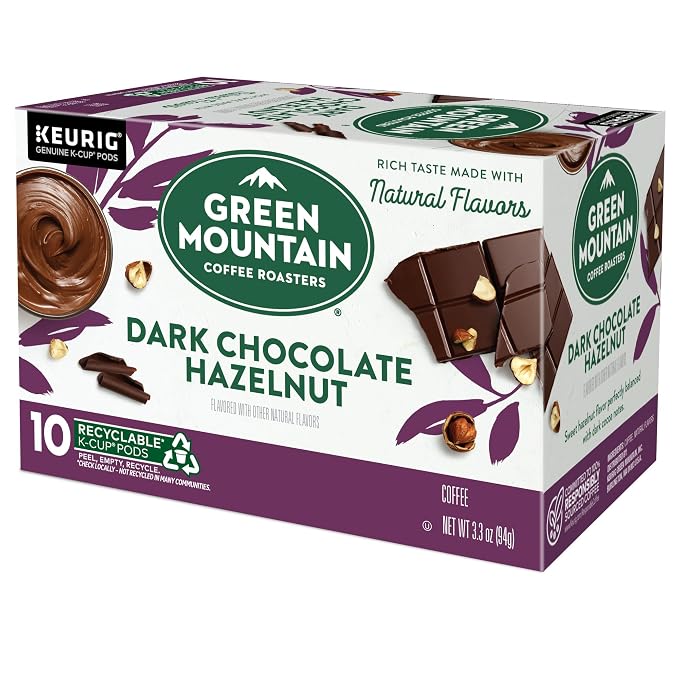 Green Mountain Coffee Roasters Dark Chocolate Hazelnut Coffee, Keurig Single Serve K-Cup Pods, 10 Count