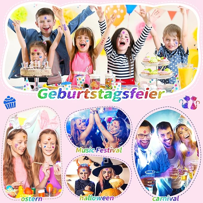 Temporary Glitter Tattoos Kids,32 Glitter Colors and 6 Fluorescent Colors,209 Stencils,2 diamond stickers,3 Glue,5 Brushes,Adults and Kids Arts Glitter Kit,Wonderful Holiday Gifts for Girls & Boys.