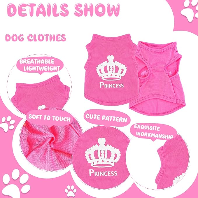 4 Pieces Dog Clothes for Small Dogs Girl Summer Soft Puppy Clothes Cute Chihuahua Teacup Female Dog Shirts Breathable Pet Clothing Pink Girl (Medium)