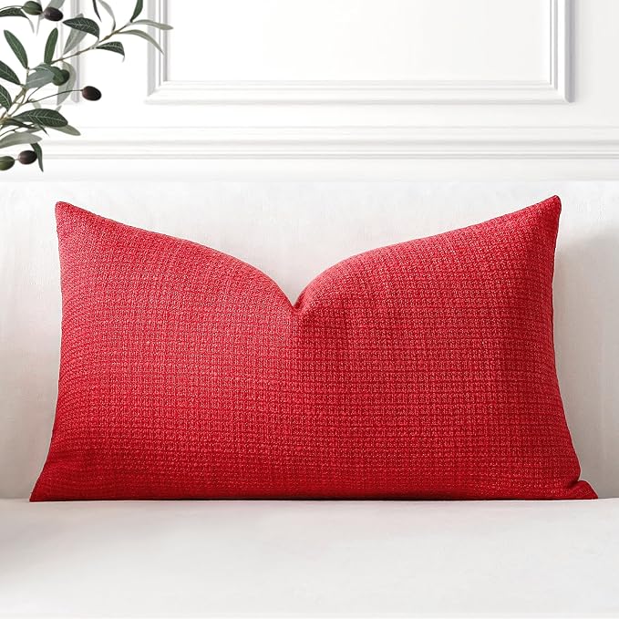 OTOSTAR Linen Throw Pillow Cover Set of 1 Decorative Lumbar Pillowcases Cushion Covers 16x24 Inch for Home Decor Sofa Bedroom Car 40 x 60CM Red