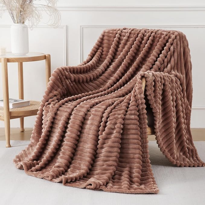 Chocolate Throw Blanket for Couch Sofa 50x60 inches Striped Design | Fleece Blankets Room Home Decor Lightweight Plush Soft Cozy Gifts for Women Mom