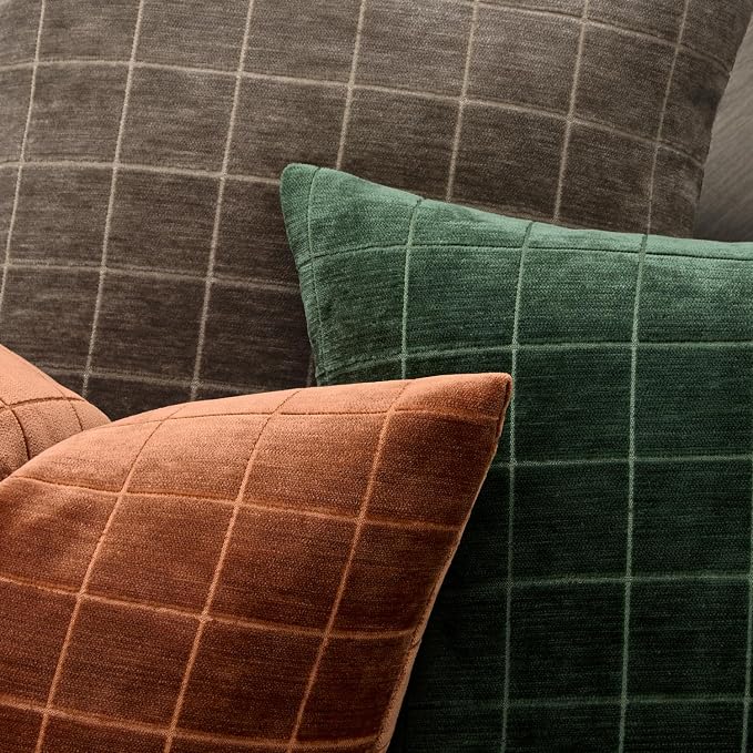 MIULEE Burnt Orange Plaid Fall Decor Throw Pillow Covers 18x18 Set of 2 | Vintage, Check Chenille Couch Pillows, Boho Farmhouse Cushion Covers, Modern Home Decor for Sofa Bed Living Room