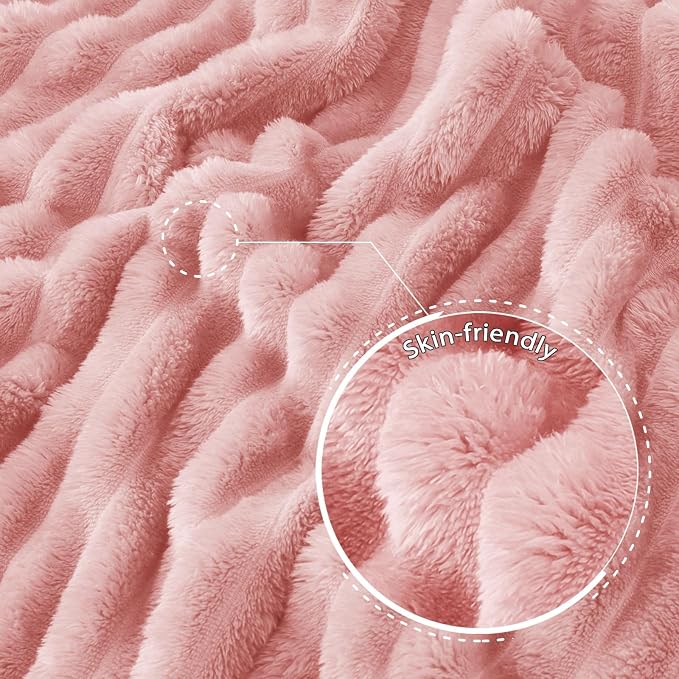 Exclusivo Mezcla Striped California King Size Fleece Blanket for Bed | Soft Breathable Cozy Bed Blankets, Lightweight Plush Fluffy Fuzzy Jacquard Decorative Blankets