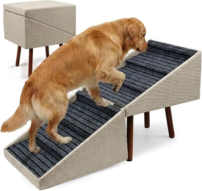 XXL 2-in-1 Ottoman Dog Stairs for Large Dogs,21.6 Inch Foldable | 6 Step Pet stairs for Bed and Couch,Safe Dog Stairs for Small Dogs,Joint Relief,Easily Fold Flat for Compact Storage