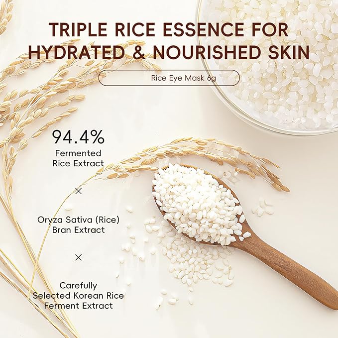 AKARY 94.4% Triple Rice Ferment Complex Under Eye Pathes 10PCS, Moisturizing, Firming, Glowing, Deeply Nourishing & Radiant Eyes Skin Gel Eye Masks for Dark Circles, Wrinkles, Eye Bags & Puffy Eyes
