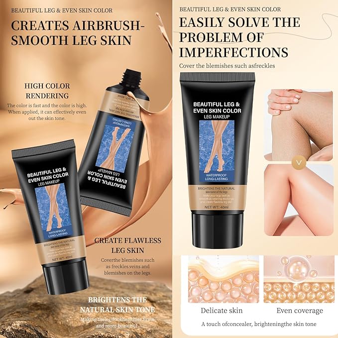 GL-Turelifes Body&Legs Makeup Waterproof No Transfer, Flawless Body Coverage Perfector, Leg and Body Scar Cover up/Tattoo Cover Up,Airbrush Legs Glow Lotion (#3 Bronze, 40ml)
