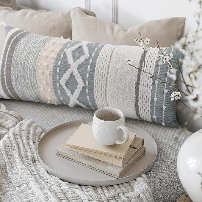 Decorative Boho Lumbar Pillow Cover 14x36 - Soft Textured Throw Pillow | Beautiful Accent Piece for Bed, Couch Decor or as Body Cushion - A Stylish Addition to Your Bedroom