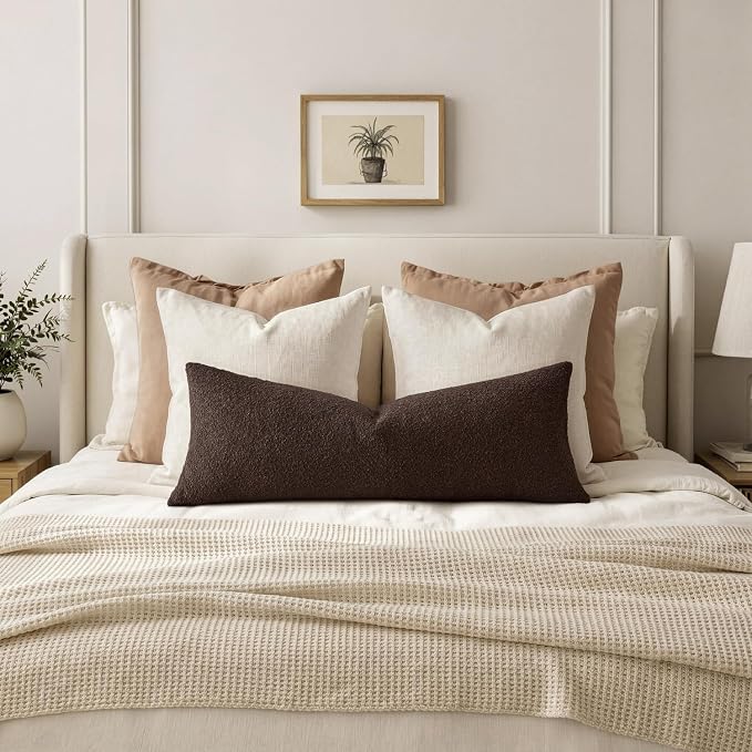 MIULEE Textured Boucle Lumbar Pillow Cover for Bed 14x36 Cocoa Brown | Pack of 1 Textured Neutral Fall Couch Throw Pillow Cover, Accent Solid Long Body Pillowcase, Sofa Living Room Home Decor