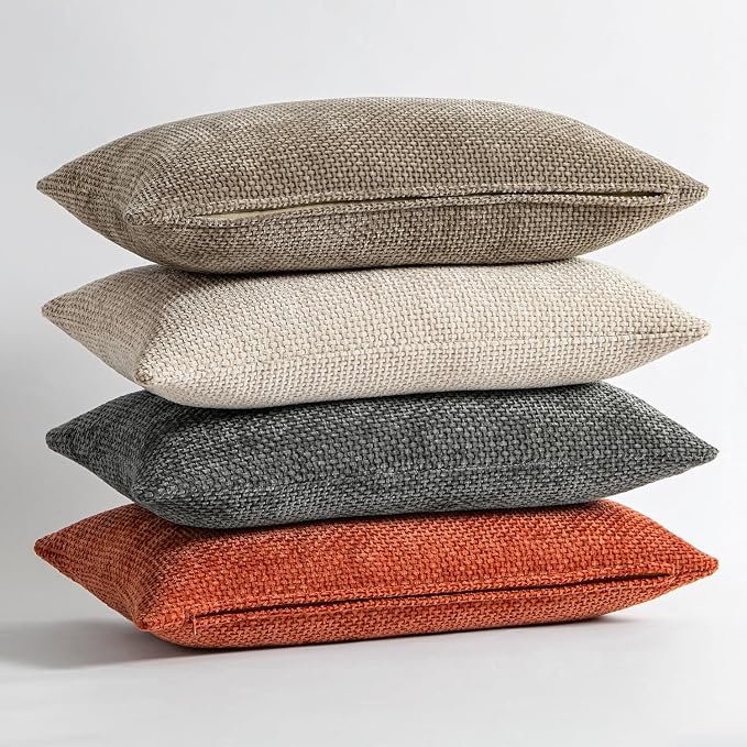 MIULEE Fall Decorative Lumbar Throw Pillow Covers 12x20 Burnt Orange 2 Pack | Modern Boho Accent, Soft Chenille Pillow Covers, Farmhouse Cushion Cases for Couch Bed Sofa Living Room Home Decor