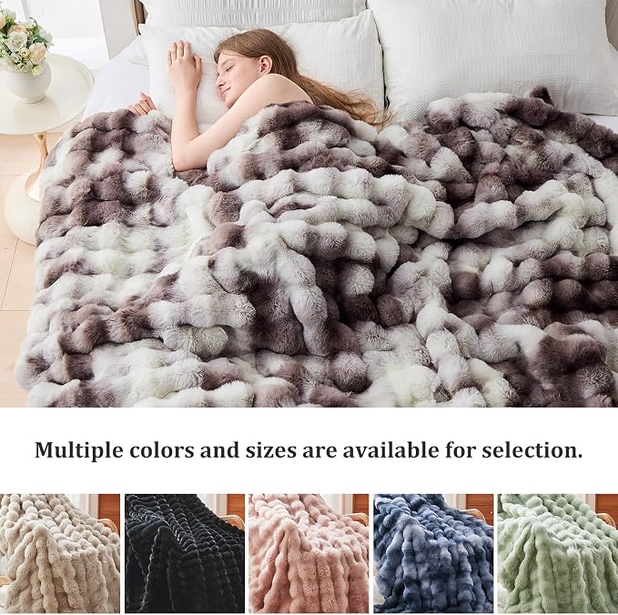 Faux Fur Throw Blanket for Couch, 1000 GSM Cozy Fuzzy Fluffy Soft Plush Thick Bubble Sherpa Blanket for Sofa Bedroom Living Room, Mothers Day Birthday Gifts for Women Home Decor