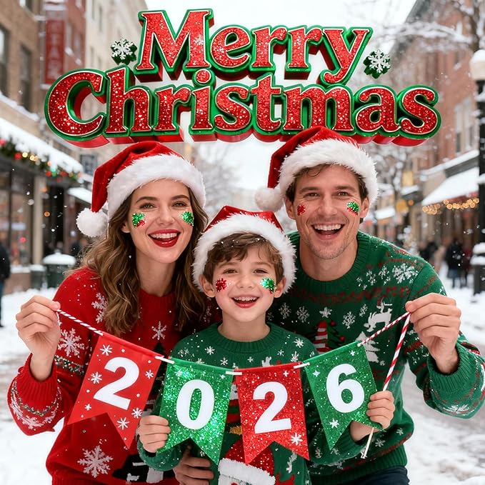 Red Green and White Body Glitter Stick, Christmas Hair Glitter for Kids,Xmas Party Festivel Accessories Outfits for Women Face Glitters Makeup, Long Lasting Chunky Sequins Gel for Christmas (Red)