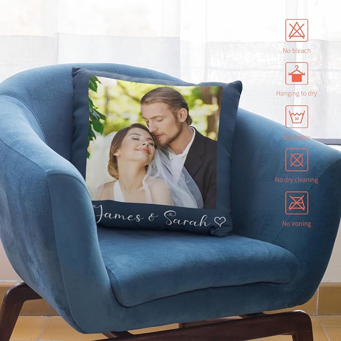 Easycosy Custom Velvet Pillow with Picture & Text, Two-Sides Customized Photo Pillowcase, Personalized Pillow Cover with Photo 20"x20", Valentine Custom Love Keepsake Gifts (Optional Pillow Insert)