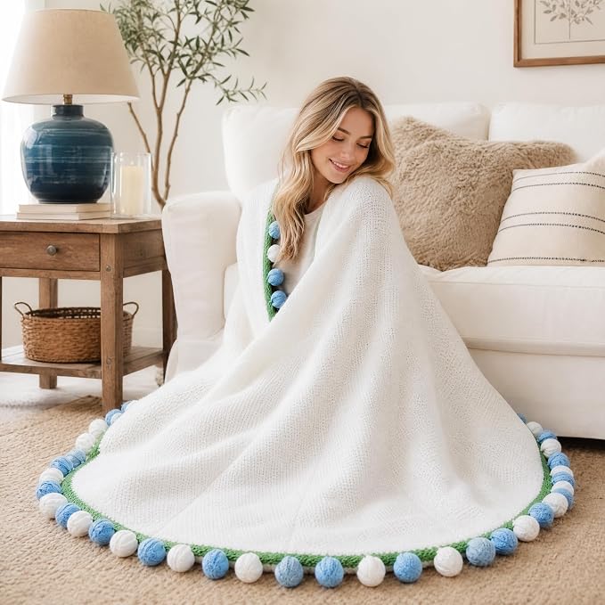 Ivydale Crochet Flower Bouquet Throw Blanket with Blue Rose