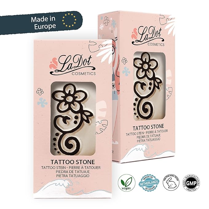 LaDot Temporary Tattoo Stamp– Easy-to-Use Reusable Ceramic Skin Stamp for Creating Custom Temporary Tattoos – Fun Body Art Tool for Parties, Events, and Festivals (Marigold, Medium)