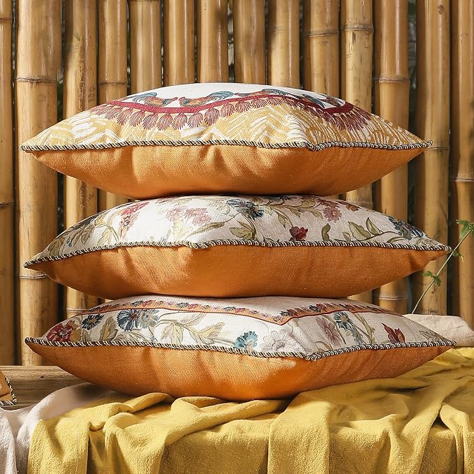 patdrea French Vintage Linen Pillow Cover,18"x18",Set of 2-Townlife B | Decorative Pillow Case with Zipper,Floral Pattern,Pillow Cover for Couch Living Room Bedroom Sofa