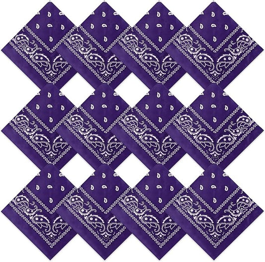 Suhine 12 Pcs Bandanas Bulk 22 x 22 Inch Paisley Headband Cowboy Handkerchief Christmas Thanksgiving Gift for Women Men