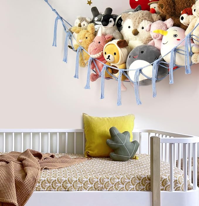 mirolam Stuffed Animal Storage Hammock Large Toy Hammock Net for Stuffed Animals Corner - Blue Plush Stitch Stuff Huggy Wuggy Toy Storage Room Decor