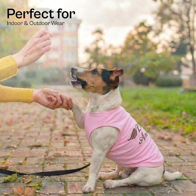 Parisian Pet Dog Shirt – 100% Cotton Lil Angel Shirts for Small Dogs – Pink Sleeveless Puppy Clothes – Breathable and Lightweight Girl Dog Clothes - Stretchy Pet Apparel - Summer Tshirts for Dogs
