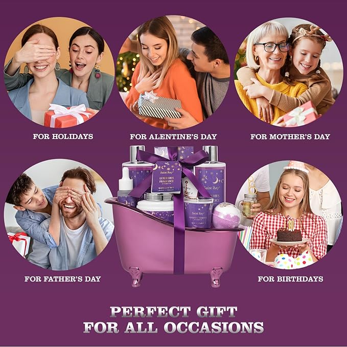Mothers Day gift Bath Basket Spa Kit Spa Gifts for Women, Bath and Body Basket Set 10pcs Self Care Kit Lavender Scent Birthday Gifts Skin Care Set, Christmas Gifts for Women, Beauty kits Bridal Shower