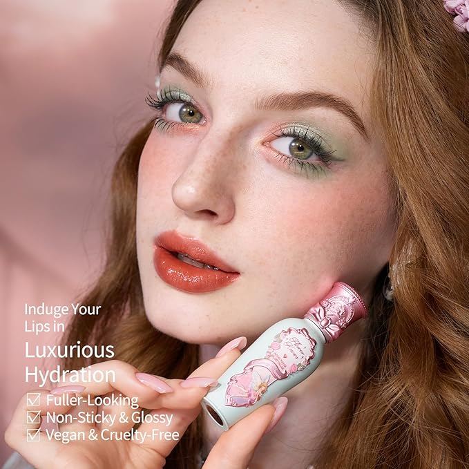 Flower Knows Midsummer Fairytales Coating Lip Lacquer,Glowy Non-Fading Lip Gloss,Hydrating Tinted Lip Oil for Girls&Women,Vegan & Cruelty Free,0.17Fl Oz(G09 Dream Voyager)
