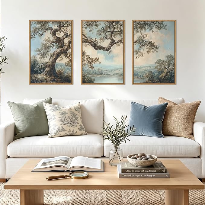 BINCUE Framed Vintage Tree Wall Art Set Neutral Landscape Wall Decor 16x24 | Mountains Lake Artwork,Rustic Forest Paintings,Botanical Wall Pictures,Abstract Tree Prints for Living Room Bedroom Office