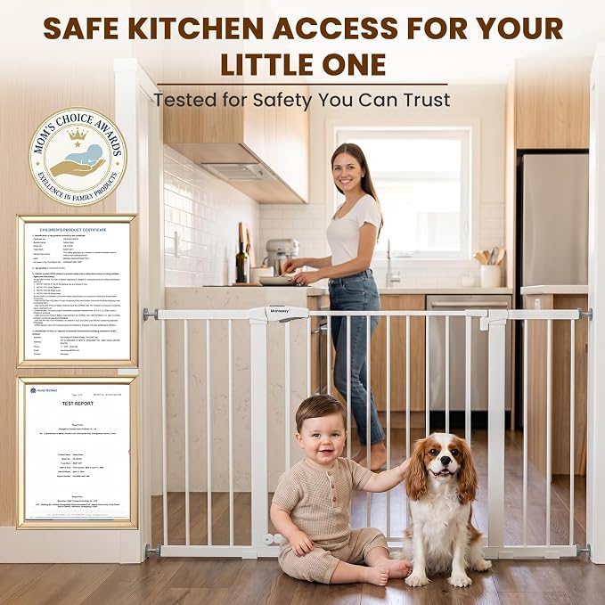 Mumeasy 36-58" Extra Wide Baby Gate for Stairs, 30" Tall Walk Through Dog Gate for Doorways & Hallways, Auto Close Pressure Mounted Safety Gate for Toddlers & Pets, Dual Swing Child Gate Indoor, White
