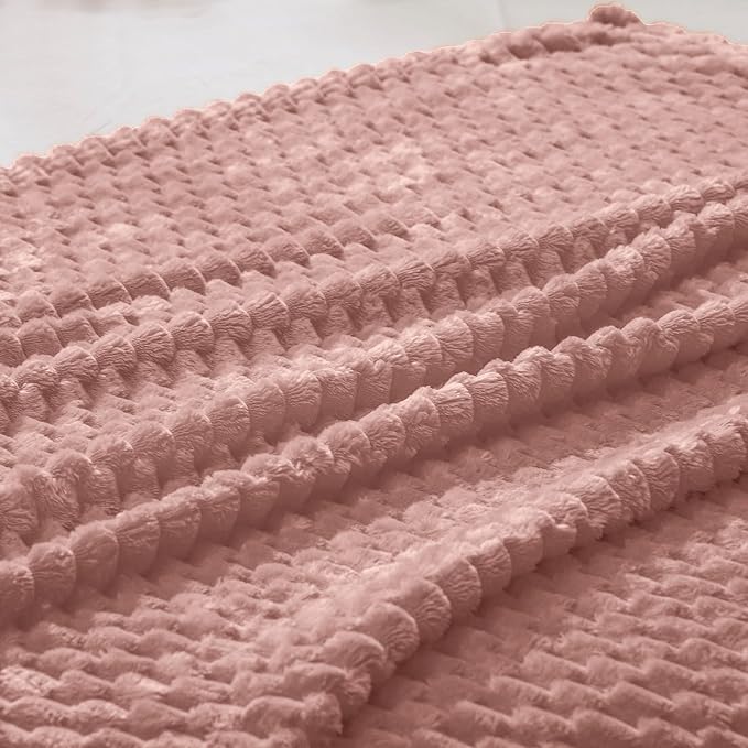 Vessia Flannel Fleece Throw Blanket(50x70 inch), 3D Jacquard Pink Fuzzy and Warm Blanket for Couch,Sofa,Bed,Chair, 300GSM Super Soft Touch Cozy Lightweight Throw for All-Season Home Decor