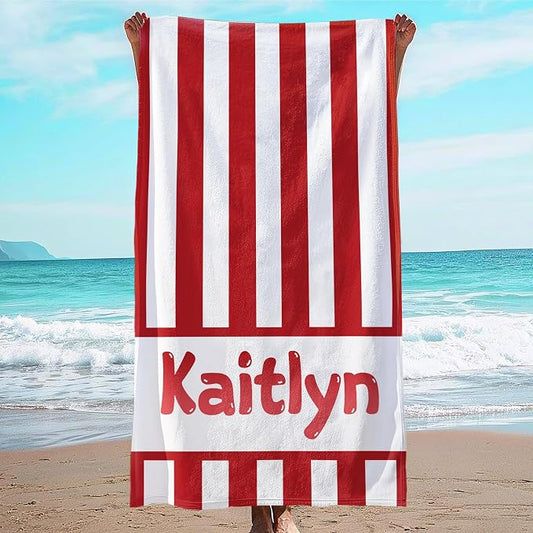 JML Personalized Beach Towel with Name, Custom Cabana Stripe Beach Towel, Customized Microfiber Pool Towel, Quick Dry & Absorbent Swim Towel for Adult,Anniversary, Birthday, Summer Holiday,Vacation