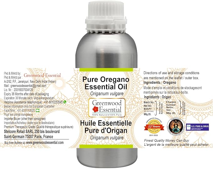 Greenwood Essential Pure Oregano Essential Oil (Origanum vulgare) Steam Distilled 630ml (21.3 oz)
