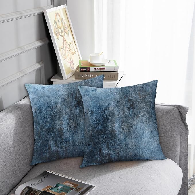 Emvency Throw Pillow Covers Set of 2, 18 x 18 Inch, Abstract Blue | Retro Modern Contemporary Outdoor Decorative Square Pillow Cases Couch Cushion Case for Couch Bed Sofa Living Room Home Decor