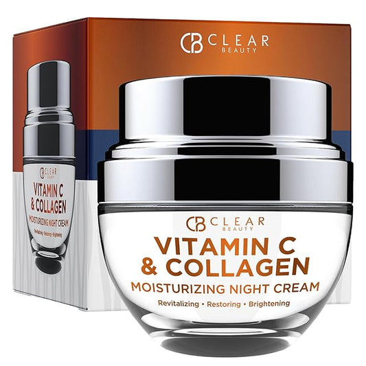 Clear Beauty Vitamin C & Collagen Face Moisturizer - Anti Aging Night Cream, Hydrates, Firms & Smooths Overnight - Dermatologist Tested, Korean Skin Care, Vegan, Clean Beauty - 1.69 Fl Oz