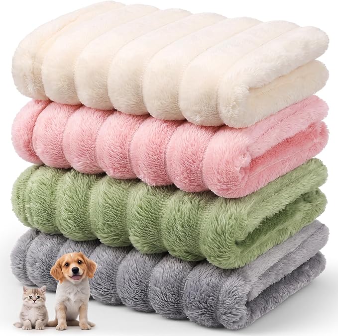 Irenare 4 Pack Fleece Pet Blanket for Small Dog Cat, 16 x 23 Inch | Fluffy Faux Rabbit Fur Washable Soft Plush Blanket for Puppy Kitten Furniture Couch Bed Travel Carrier, 4 Colors