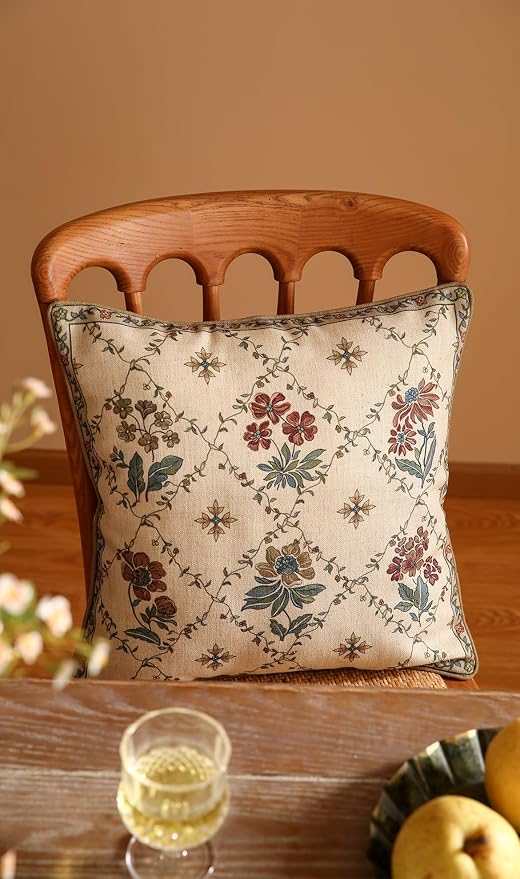patdrea French Vintage Linen Throw Pillow Cover,18"x18",Set of 2-Audrey A | Decorative Pillow Case with Zipper,Brown Floral Pattern,Pillow Cover for Couch Living Room Bedroom Sofa