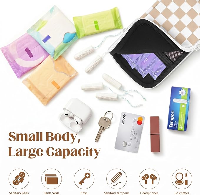 2 Pack Portable Tampon Holder Zippered Pouch with Snap Hook, Waterproof Travel-Friendly Discreet Period Bag, Feminine Products Organizer for Women Purse (Flower Plaid)