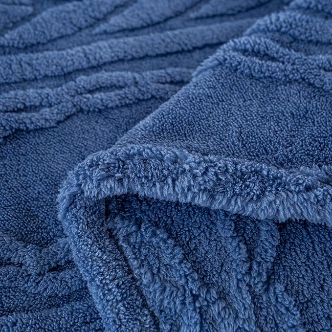 YUSOKI Sherpa Fleece Large Throw Blanket, Washed Blue, 50"x65" | 3D Stylish Design,320GSM, Non-Shedding, Lightweight for All Season Use, stays fluffy after repeated washes, Perfect Gifts
