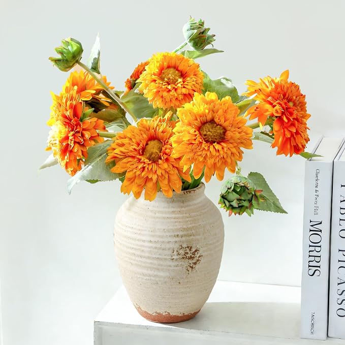 Ceramic Decorative Flower Vase 7.4 Inch Pottery Rustic Farmhouse Boho Terracotta Vase for Home Decor, Table, Living Room, Bathroom, Shelf, Mantel Decoration