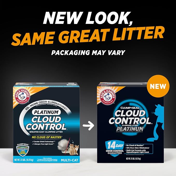 ARM & HAMMER Cloud Control Platinum Cat Litter, Multi-Cat, 37 lbs | Clumping Litter, Hypoallergenic, Dust-Free, 14-Day Odor Control