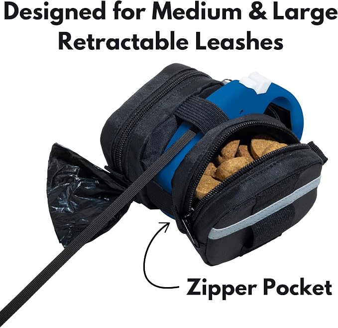 Gracie To The Rescue Leash Bag, compatible with flexi retractable leash, Treat and Poo Bag Holder for leash, Waste Bag Holder (Black)