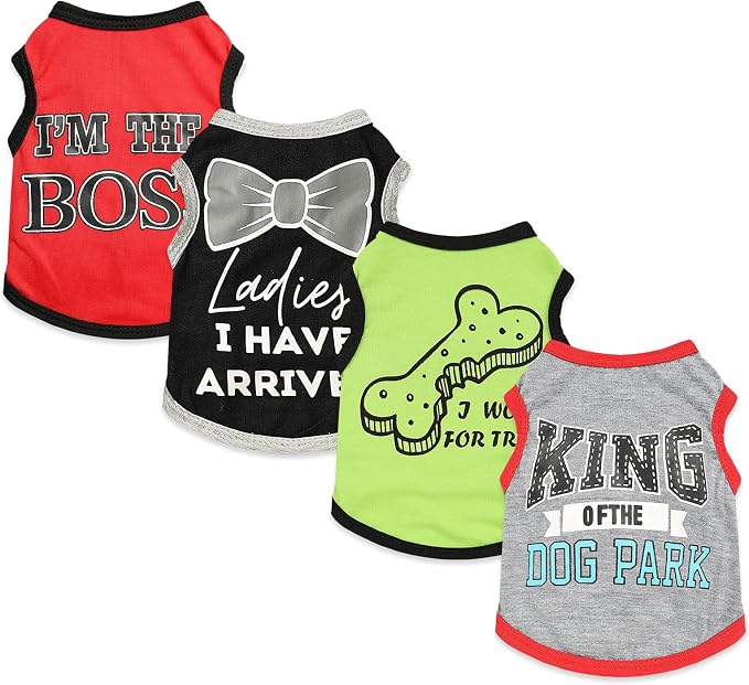 4 Pieces Dog Clothes for Small Dogs Boy Summer Puppy Clothes for Chihuahua Yorkie Soft Cute Pattern Dog Shirt Pet Cat Clothing Pink Rose Red Green XXS~M (Small)