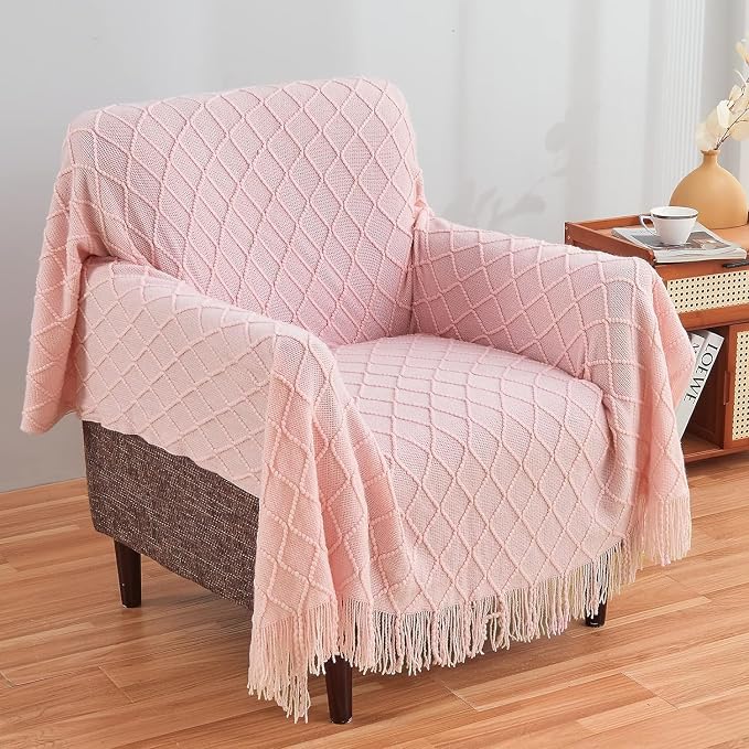 inhand Pink Knitted Throw Blanket for Couch and Bed, 60"x80" | Gifts for Mom from Daughter Son, Romantic Decor for Her Him Girlfriend Wife, Farmhouse Warm Woven for Women, Soft Cozy Knit